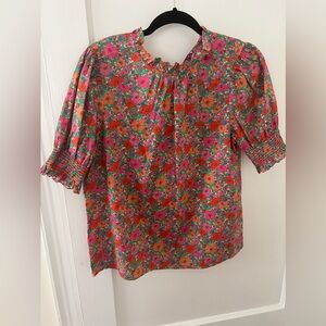 JCrew Liberty of London Smocked Sleeve Floral Size M